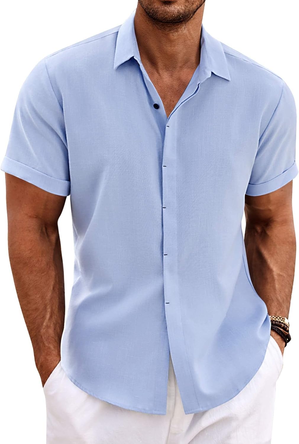 Men's Linen Shirts Short Sleeve Casual Shirts Button Down Shirt for Men Beach Summer Wedding Shirt