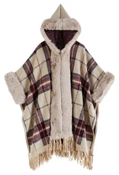 Women's Poncho With a Hoodie and Fringes