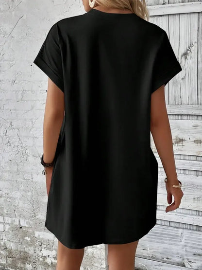 Women's Plain Pocket Batwing Sleeve Tee Dress