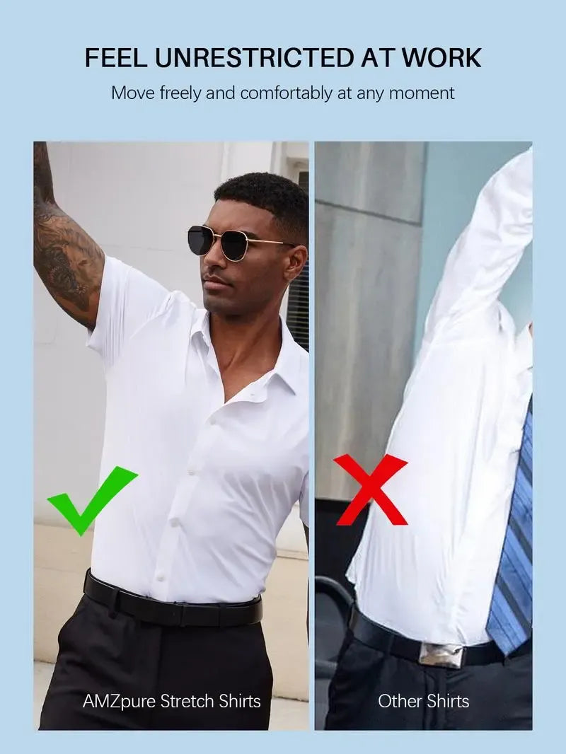 Men's Short Sleeve Stretch Slim Fit Casual Button Down Shirts