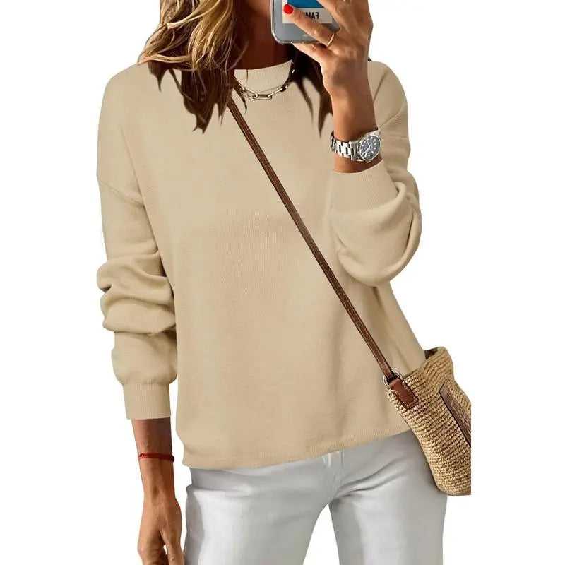 Women's 100% Cotton Crew Neck Fall Casual Relaxed Fit Sweater Tops 2025