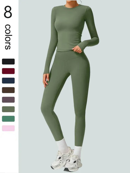 Women's Patchwork High Elastic Soft Round Neck Flat Shoulder Long Sleeve Slim Fit Beautiful Hip Tight Pants