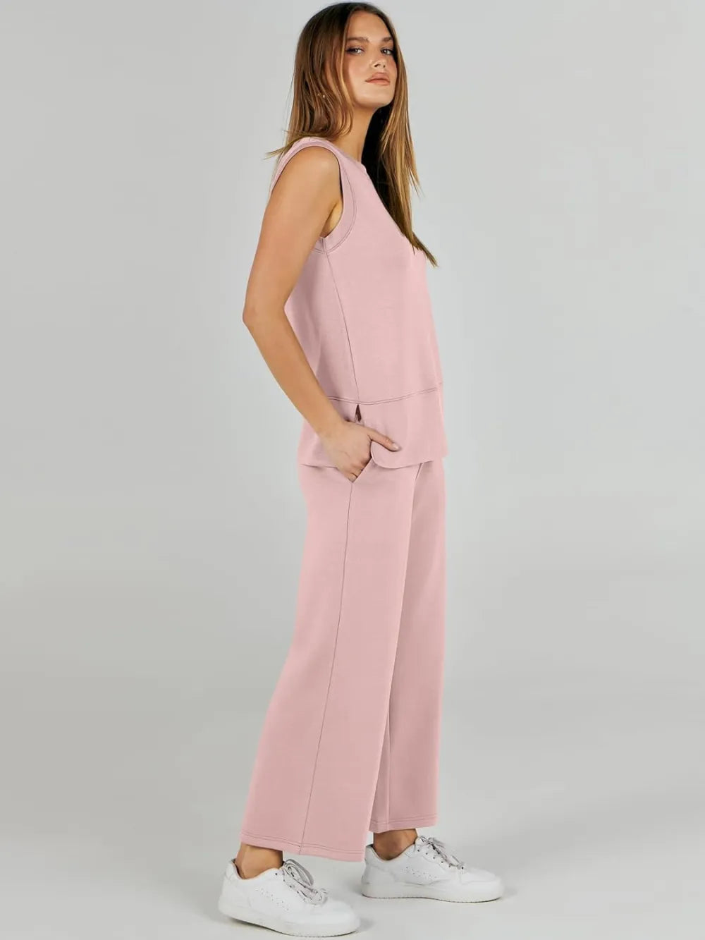 Women's 2 Piece Sets Summer Outfits Sleeveless Wide Leg Tracksuits Casual Sweat Sets Lounge Sweatsuits