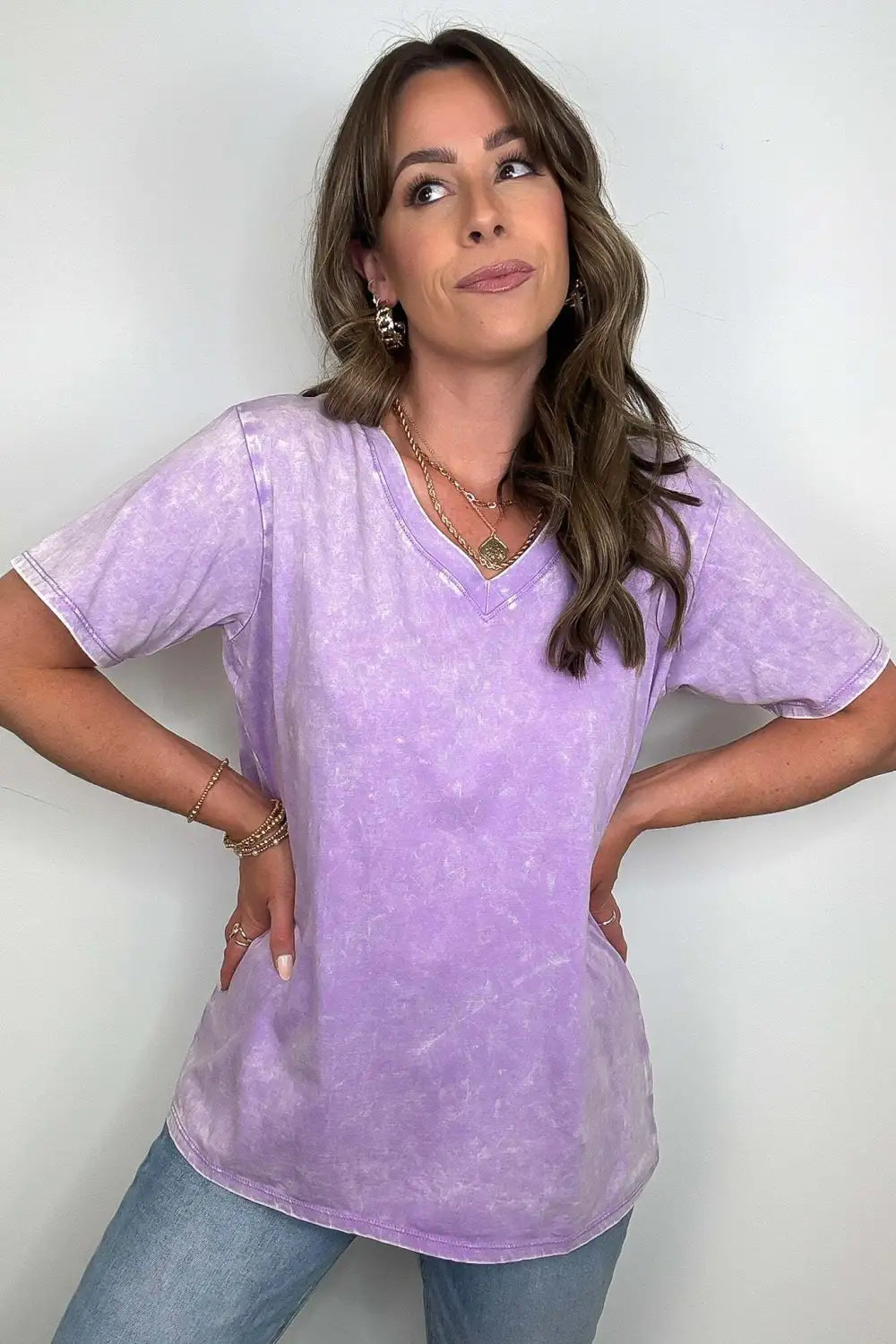 Soliel Acid Wash V-Neck Relaxed Fit Top - BACK IN STOCK