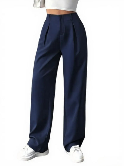 Women's Solid Color Plicated Pocket Wide Leg Pants