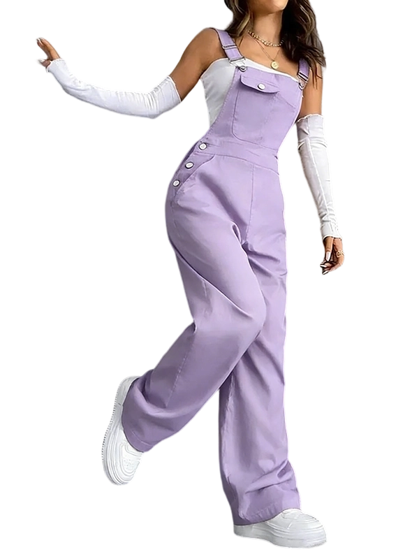 Women's Plain Pocket Overalls, Casual Comfy Overalls for Daily Wear, Ladies Clothes for All Seasons, Womenswear
