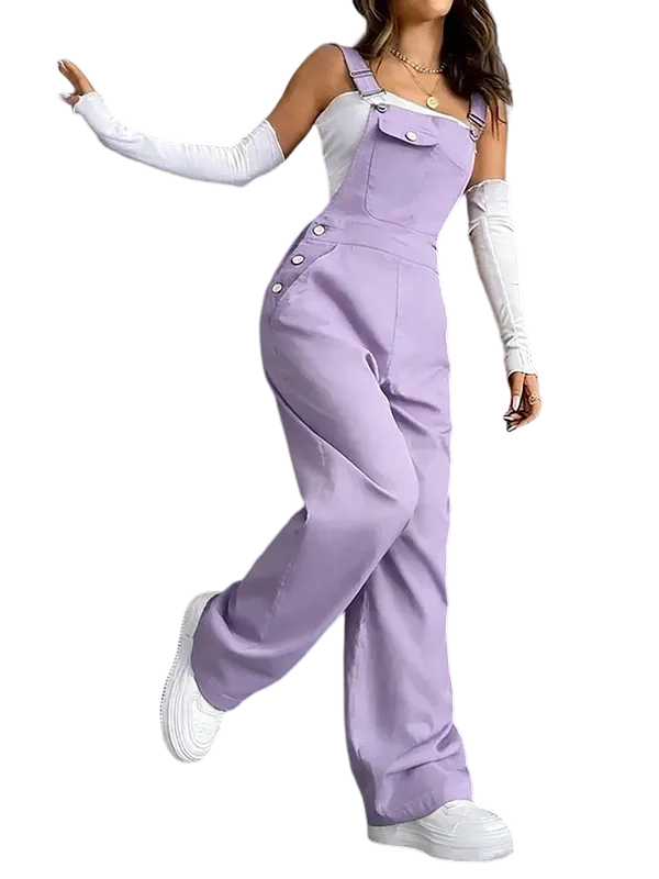 Women's Plain Pocket Overalls, Casual Comfy Overalls for Daily Wear, Ladies Clothes for All Seasons, Womenswear