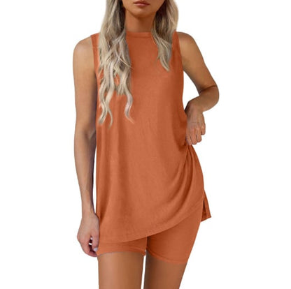 Sleeveless Crewneck Women's 2 Piece Sets