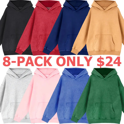 Unisex Casual Oversized Acid Wash Tops Hoodie Pullover
