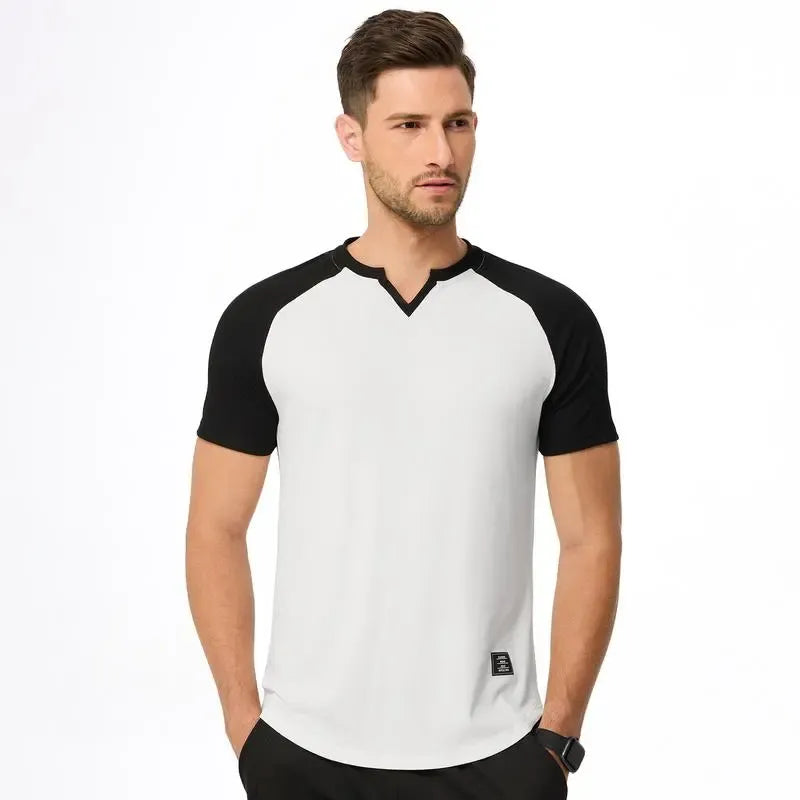 Men's V-Neck Longline Henley Muscle Tee