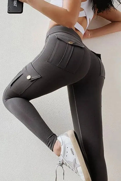 💕Solid Flap Pocket High Waist Sports Leggings