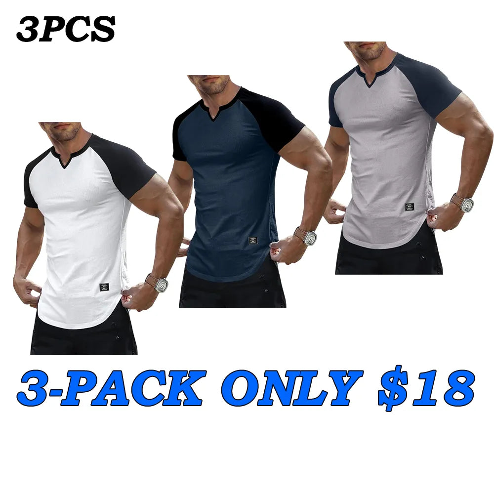 Men's V-Neck Longline Henley Muscle Tee