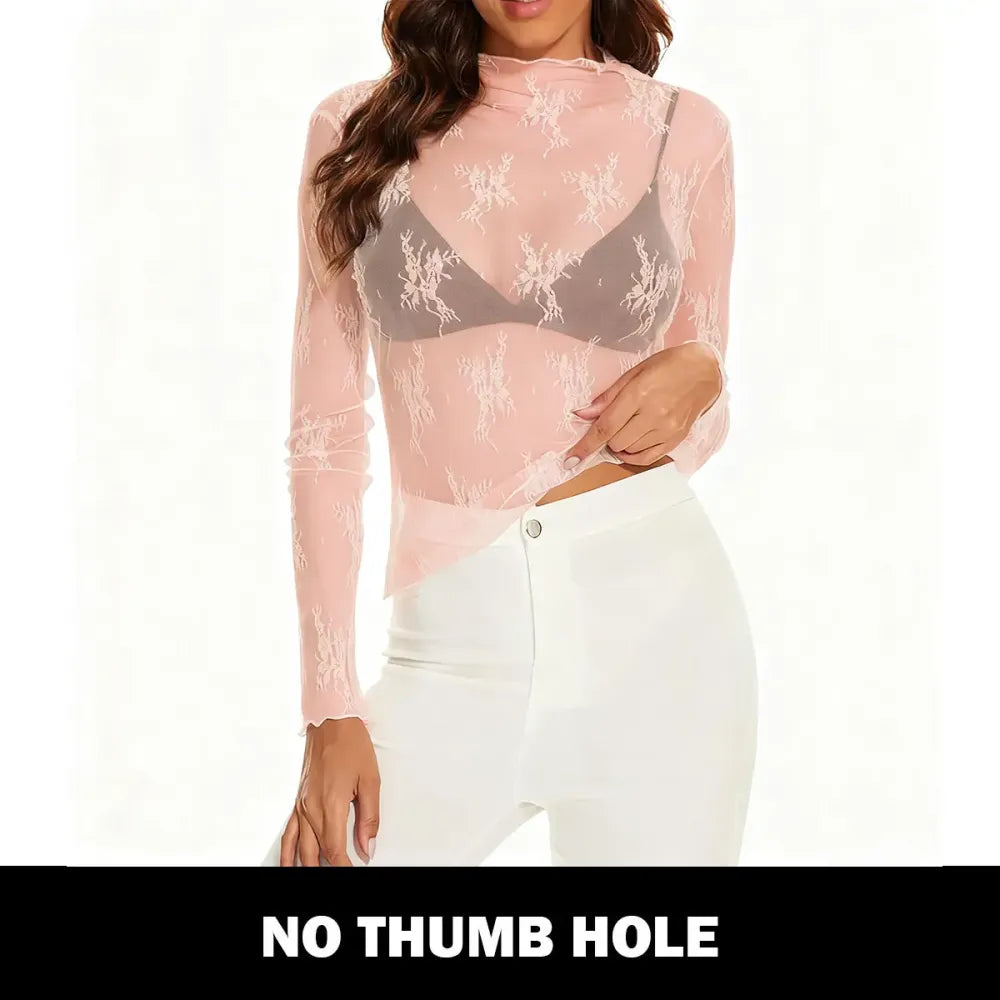 Women‘s Mesh Tops Lace Spring Long Sleeve Shirts