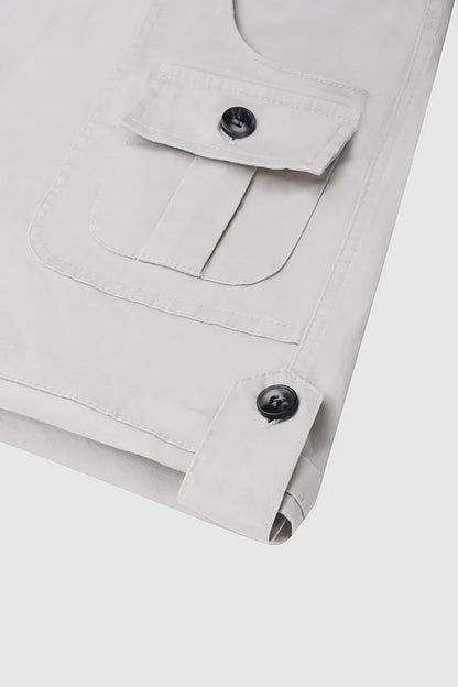 Flap Pocket Roll Tab Hem Mid Waist Shorts