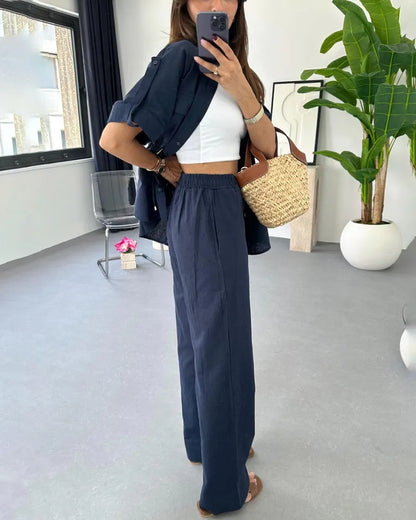 Workwear drawstring casual two-piece set