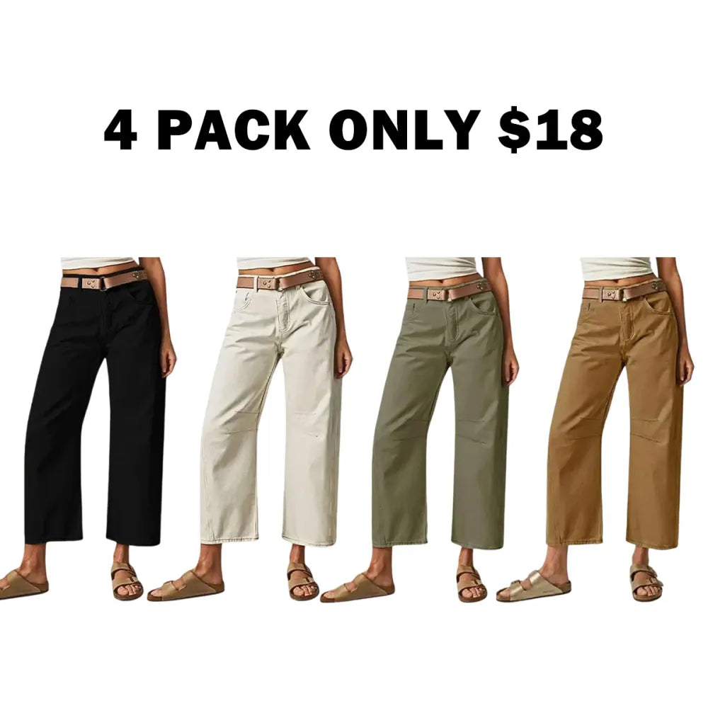 Solid Stitch Detail Mid Waist Crop Baby Barrel Pants