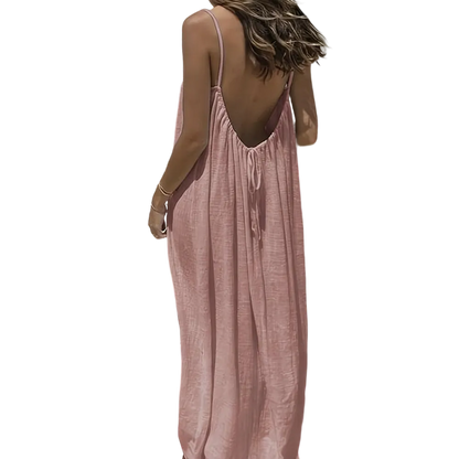 Women's Cotton Linen Backless Loose Dress