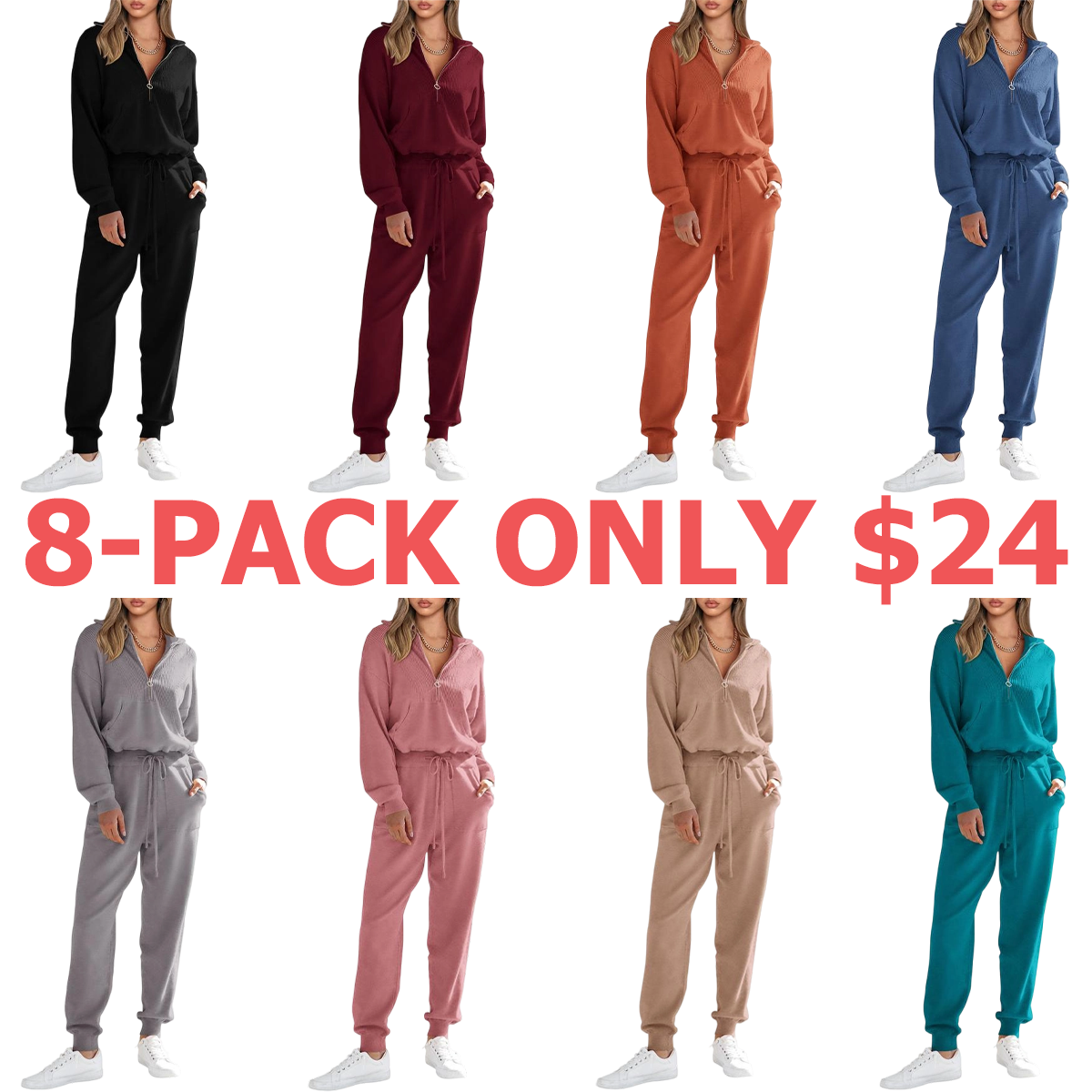 Women's 2-Piece Sweater Set Pullover Zip Up Sweatshirt Jogger Sweatpants Tracksuit Casual Outfit