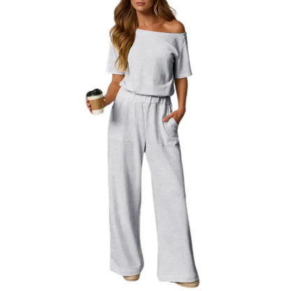 Women's Heather Off-Shoulder Wide Leg Jumpsuit