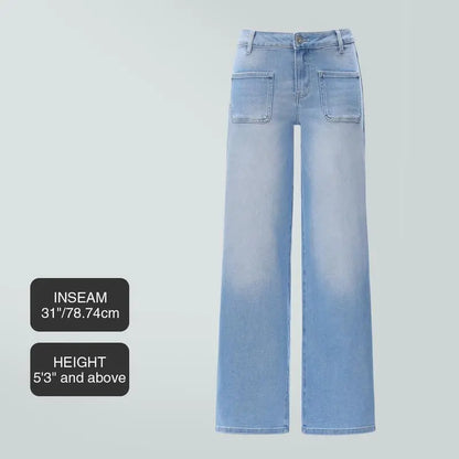 Mid-low Rise Baggy Jeans Stretchy Wide Leg for Women Distressed Pants Womenswear Bottom Lady Basic Minimalist Comfortable Denim Tummy Control Curve Hugging Plus Size Regular Size BBL