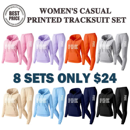 Women's Printed Hooded Sweatshirt And Drawstring Sweatpants Set