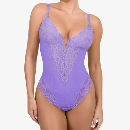 Deep-V Neck Lace Bodysuits