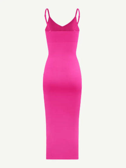 Seamless Spaghetti Strap V Neck Maxi Dress with Built-in Bodycon