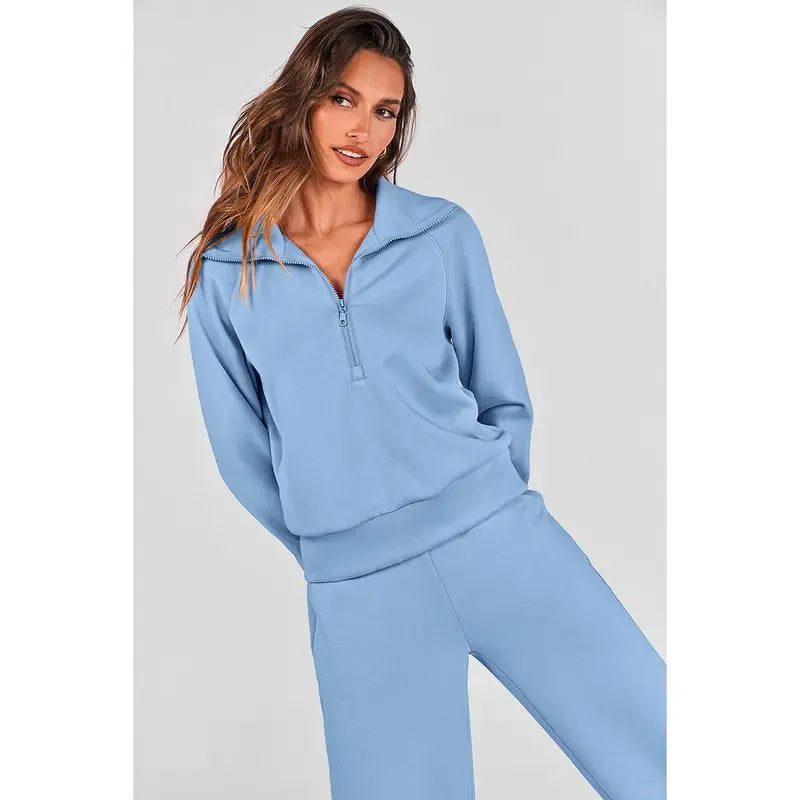 Women's wear Chic 2-Piece Set Outfits Half Zip Style