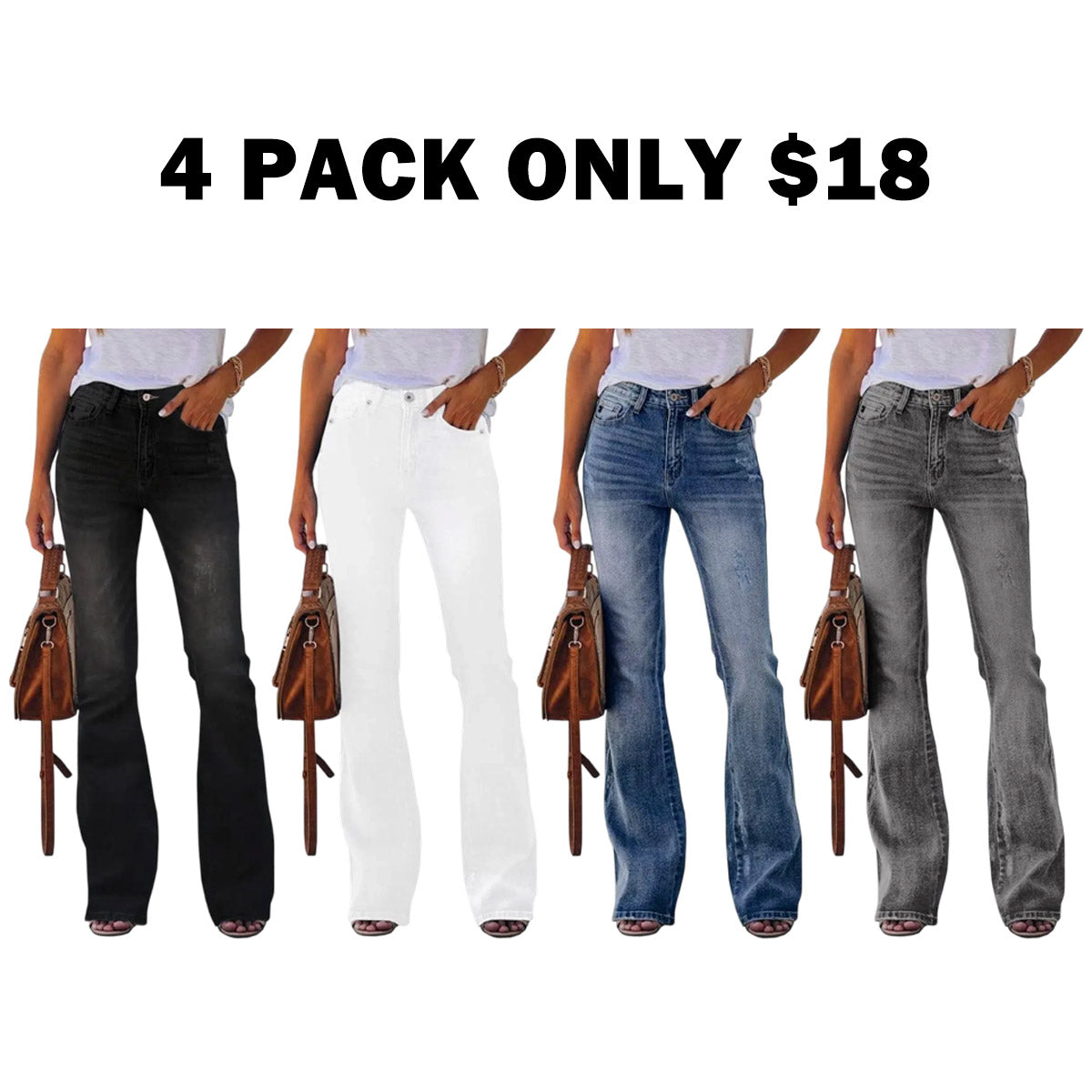 Women‘s High Waisted Flare Stretch Boyfriend Casual Denim Pants