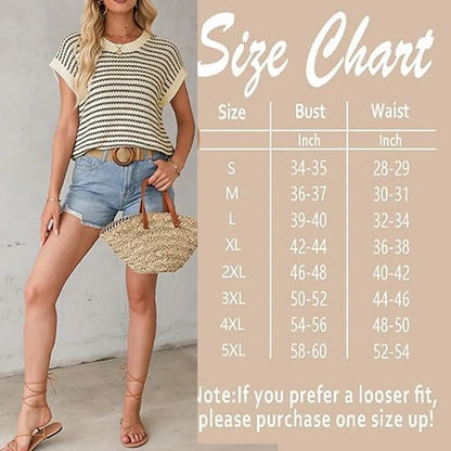 Women's knitted vest, striped pullover, sleeveless top, round neck