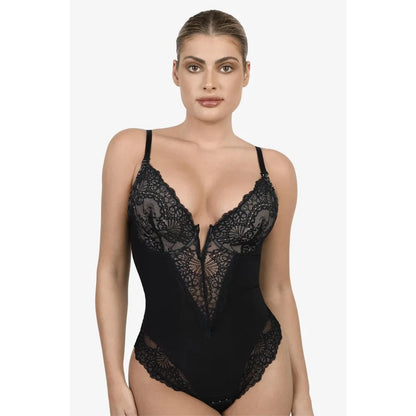 Deep-V Neck Lace Bodysuits