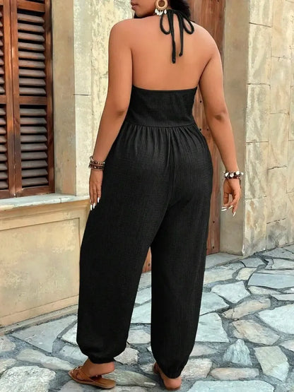 【Plus Size】 Solid Color Pocket Jumpsuit