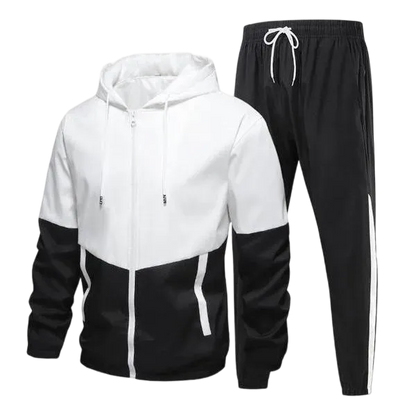Men's Colorblock Drawstring Zip Up Hoodie & Joggers French Terry Set