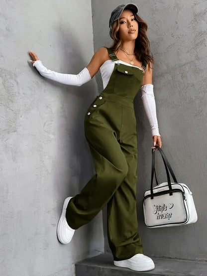 Women's Plain Pocket Overalls, Casual Comfy Overalls for Daily Wear, Ladies Clothes for All Seasons, Womenswear