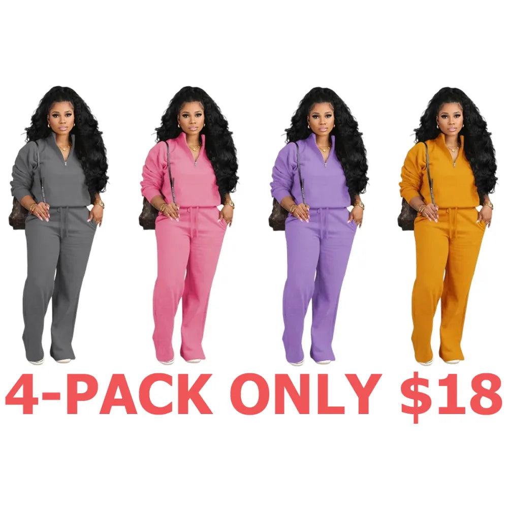 Two-piece Set Women's Solid Zip Up Funnel Neck Sweatshirt & Drawstring Waist Pants