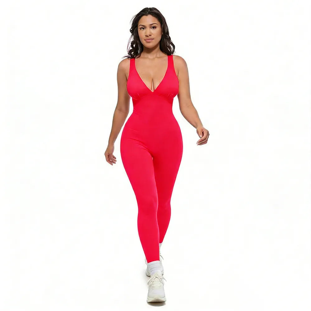 Deep V Shapewear With Chest Support Breathable High-Waisted Tummy Control Jumpsuit