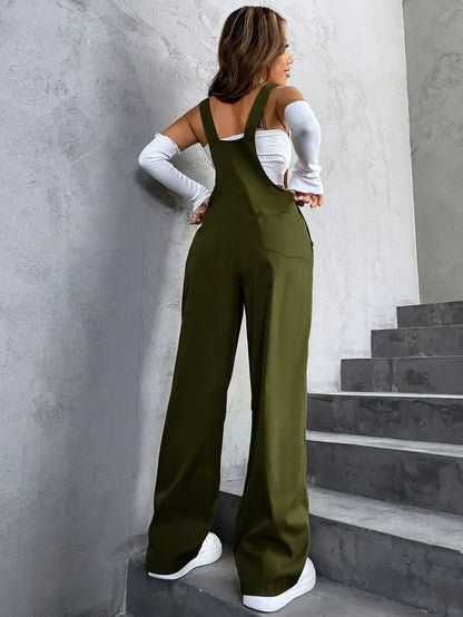Women's Plain Pocket Overalls, Casual Comfy Overalls for Daily Wear, Ladies Clothes for All Seasons, Womenswear