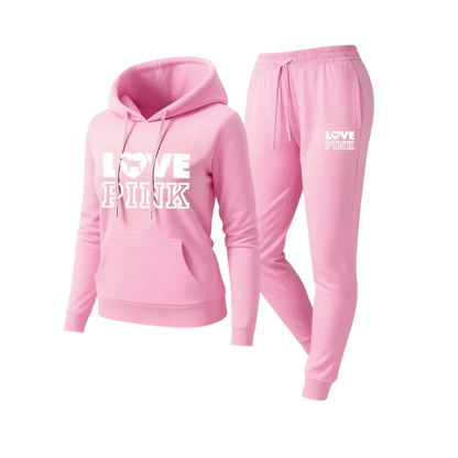 Two-piece set consisting of a letter-print sweatshirt and sweatpants.