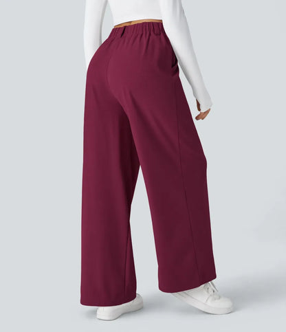 High Waisted Side Pocket Wide Leg Waffle Work Pants