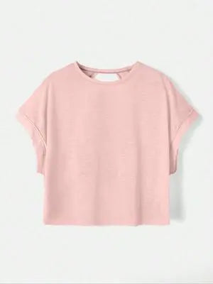 Women's Plain Cut Out Asymmetrical Hem Batwing Sleeve Tee, Elegant Casual Short Sleeve Round Neck T-Shirt for Summer, Ladies Clothes for Daily Wear
