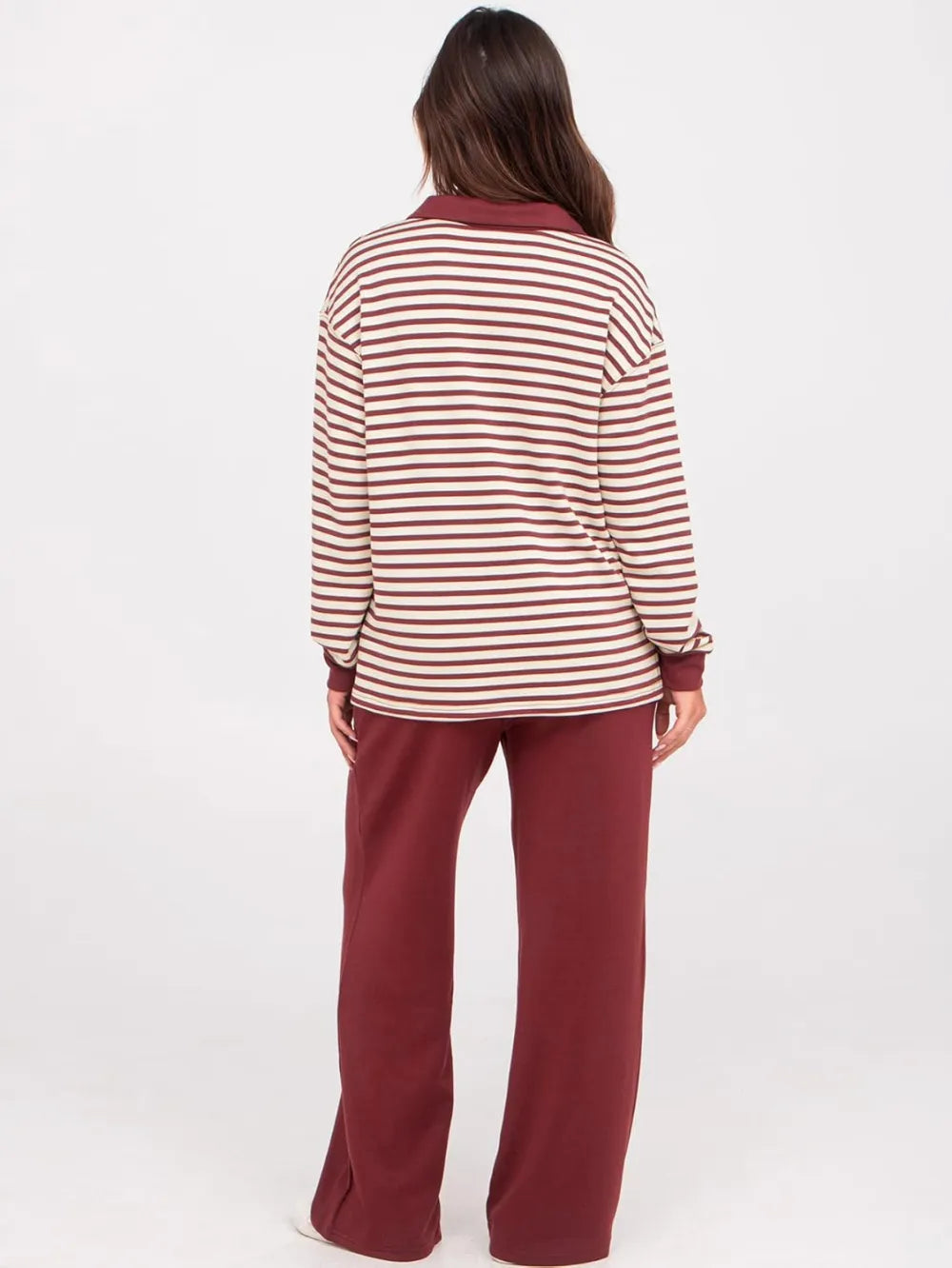 Women's 2 Piece Sets Outfits Casual Long Sleeve Sweatsuits Polo Top and Wide Leg Pants Matching Sets
