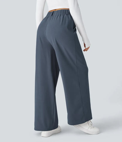 High Waisted Side Pocket Wide Leg Waffle Work Pants