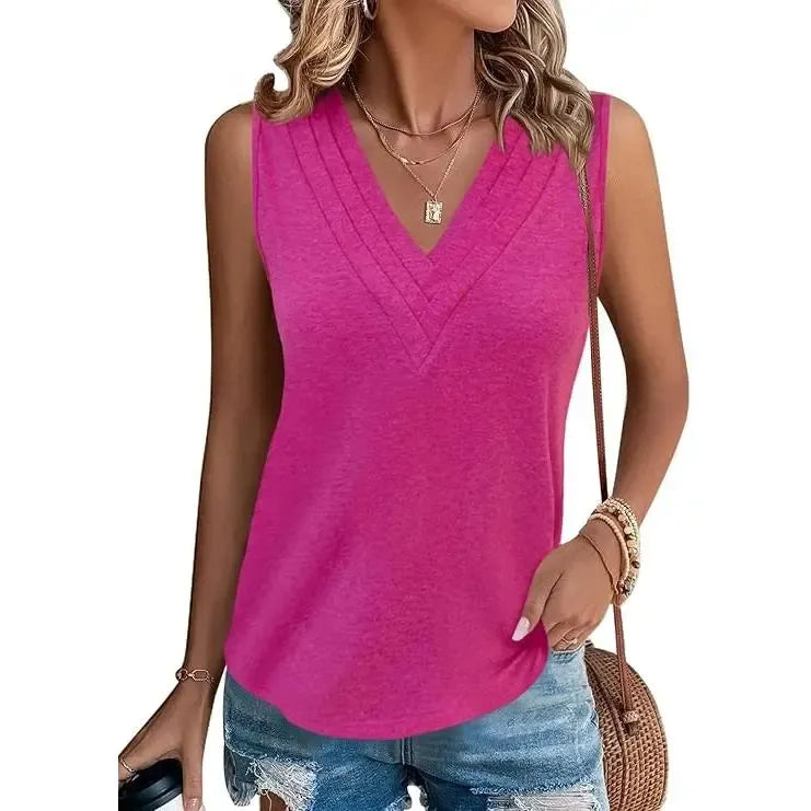 Women V Neck Tank Tops Dressy Casual Summer Loose Fit Sleeveless Shirts