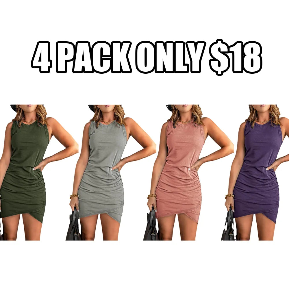 Women's solid color pleated wrap dress