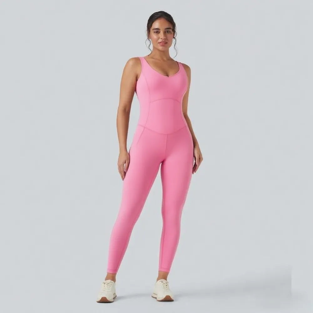 V Neck Butt Lifting Workout Jumpsuit with Pockets