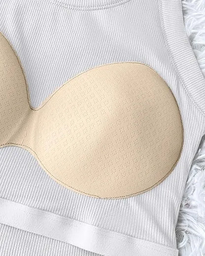 Built-in Bra Tank Top Ribbed Racerback Tops