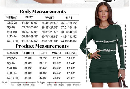 Women Long Sleeve Bodycon Mini Dress Sexy Crewneck 2025 Fall Ribbed Knit Slim Fit Party Cocktail Night Short Dresses