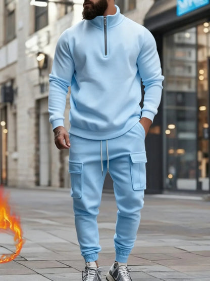 Men's Casual Fleece Lined Zipper Work Pants Set