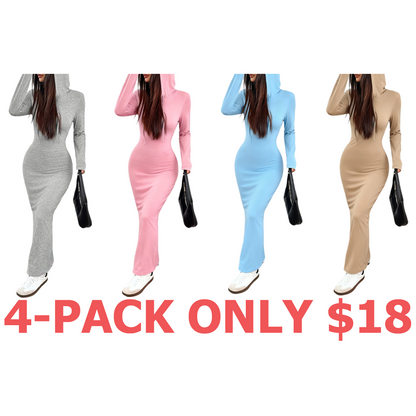 Women's Hooded Drawstring Slim Fit Long Sleeve Knit Dress