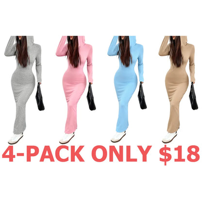 Women's Hooded Drawstring Slim Fit Long Sleeve Knit Dress